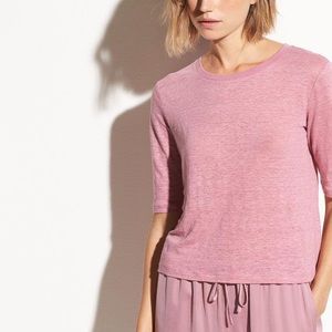Vince Elbow Sleeve Crew Neck Linen Cropped Tee